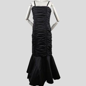 Vintage 1980s Black Ruched Fishtail Evening Gown Floor Length Mermaid